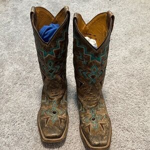 Corral Brown and Teal Heeled Boots